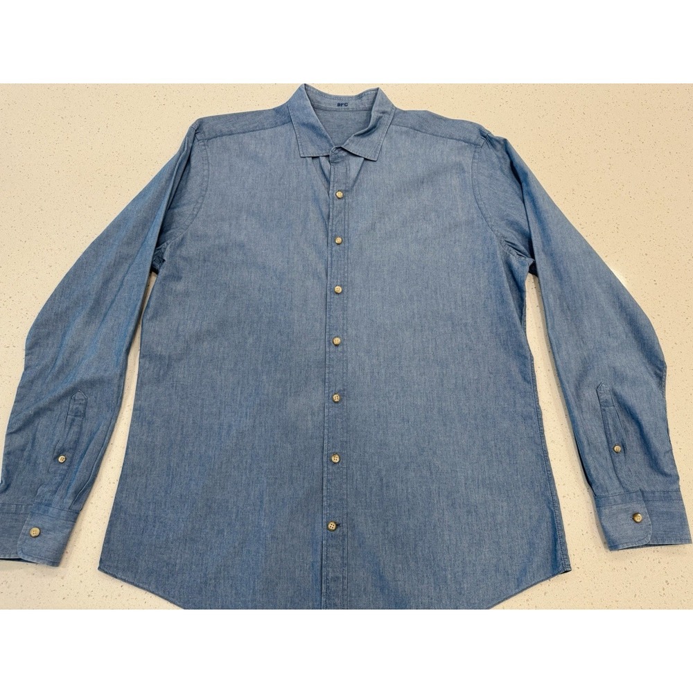 J.Hilburn Blue Cotton Chambray Long Sleeve Button-Up Shirt Spread Collar‎ XL